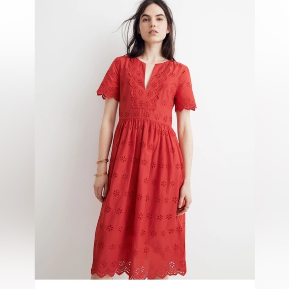 Madewell Scalloped Eyelet Midi Dress - Picture 1 of 8
